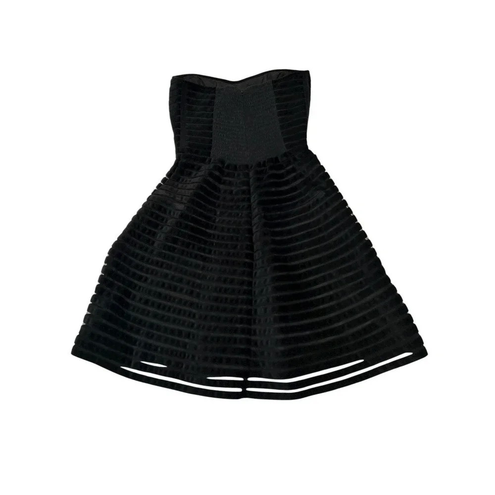 Black Velvet Burnout Corset Strapless Dress Stripe XS Dark Romantic Gothic